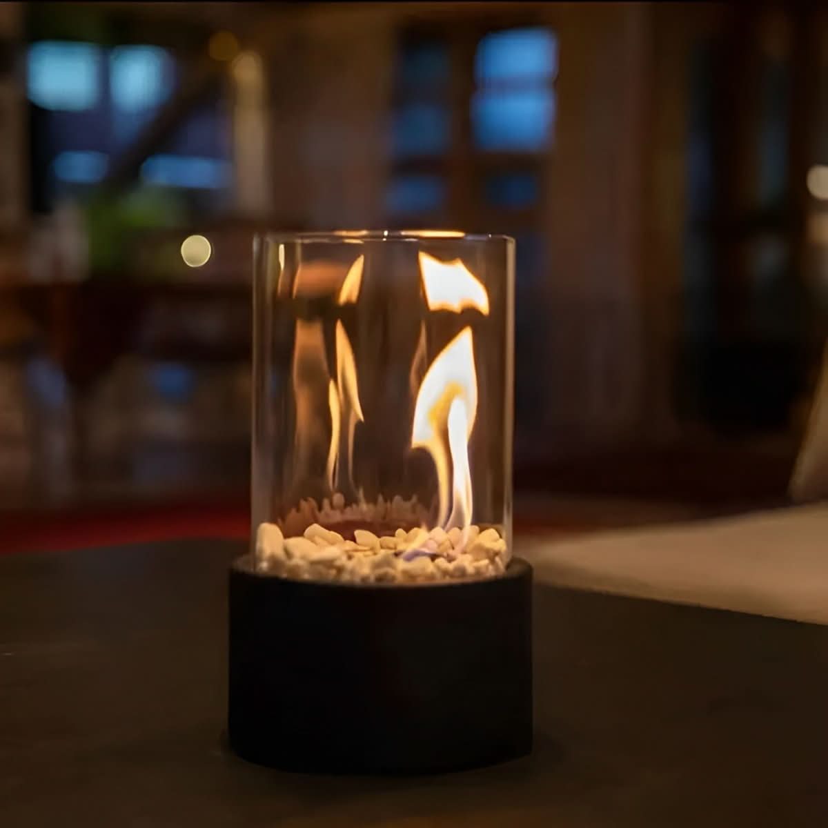 Portable Bioethanol Burner Glass Flame Centerpiece for Indoor Outdoor Use on Dining Table Patio Deck Balcony No Smoke 10.6 in Tall Modern Ta