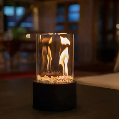 Portable Bioethanol Burner Glass Flame Centerpiece for Indoor Outdoor Use on Dining Table Patio Deck Balcony No Smoke 10.6 in Tall Modern Ta