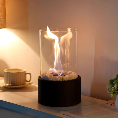 Bioethanol Tabletop Fireplace 10.6 in Glass Metal Indoor Outdoor Smokeless Flame Centerpiece Portable Desktop Fire Pit Patio Living Room Dec