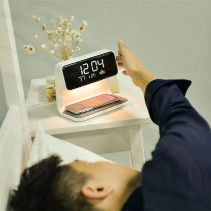 Bedside Lamp with Wireless Charging Station and Alarm Clock Display LED Nightstand Light Touch Dimmer for Bedroom Nightstand Qi Phone Charge