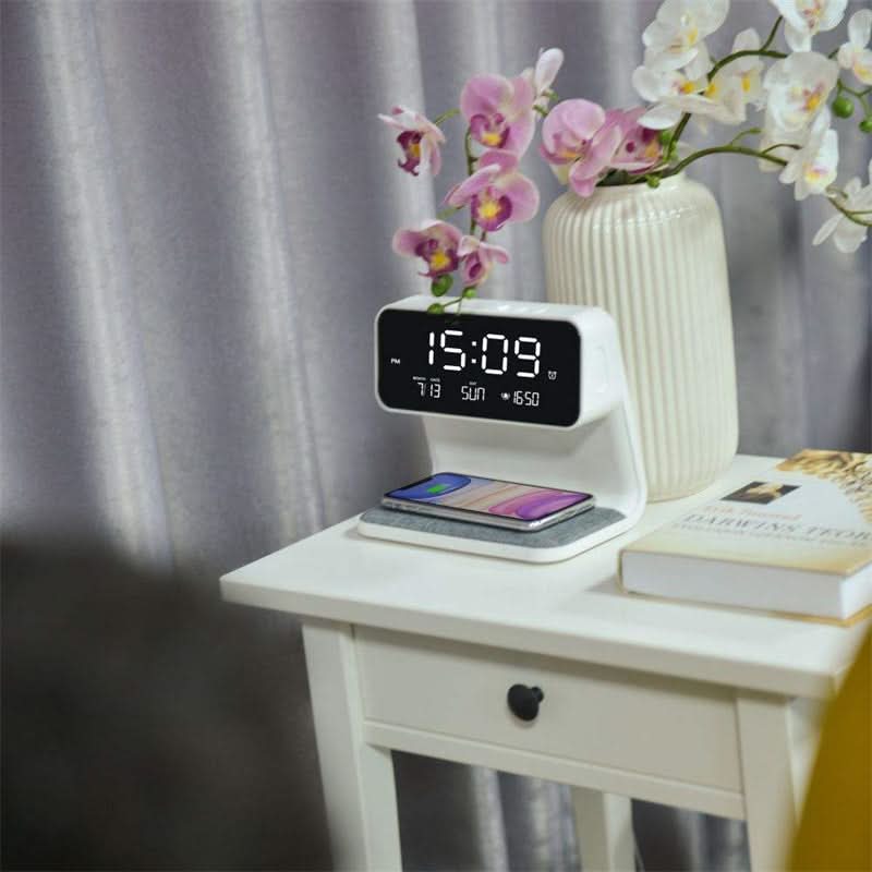 Réveil numérique avec socle de charge sans fil – Design moderne