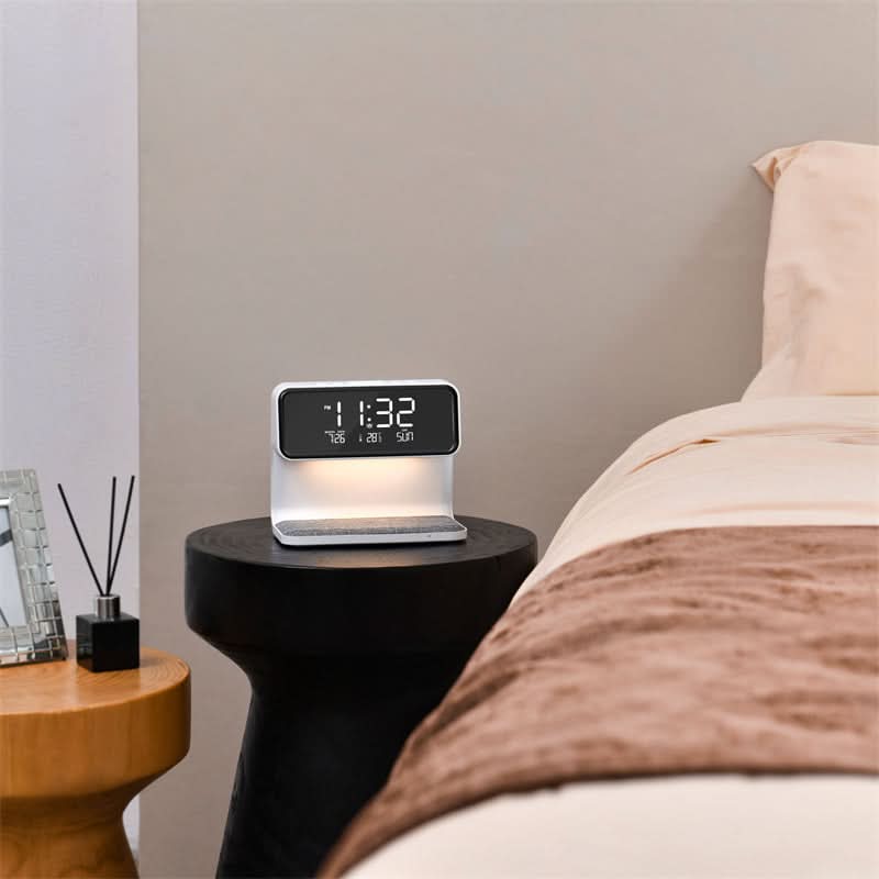 Bedside Lamp with Wireless Charging Station and Alarm Clock Display LED Nightstand Light Touch Dimmer for Bedroom Nightstand Qi Phone Charge