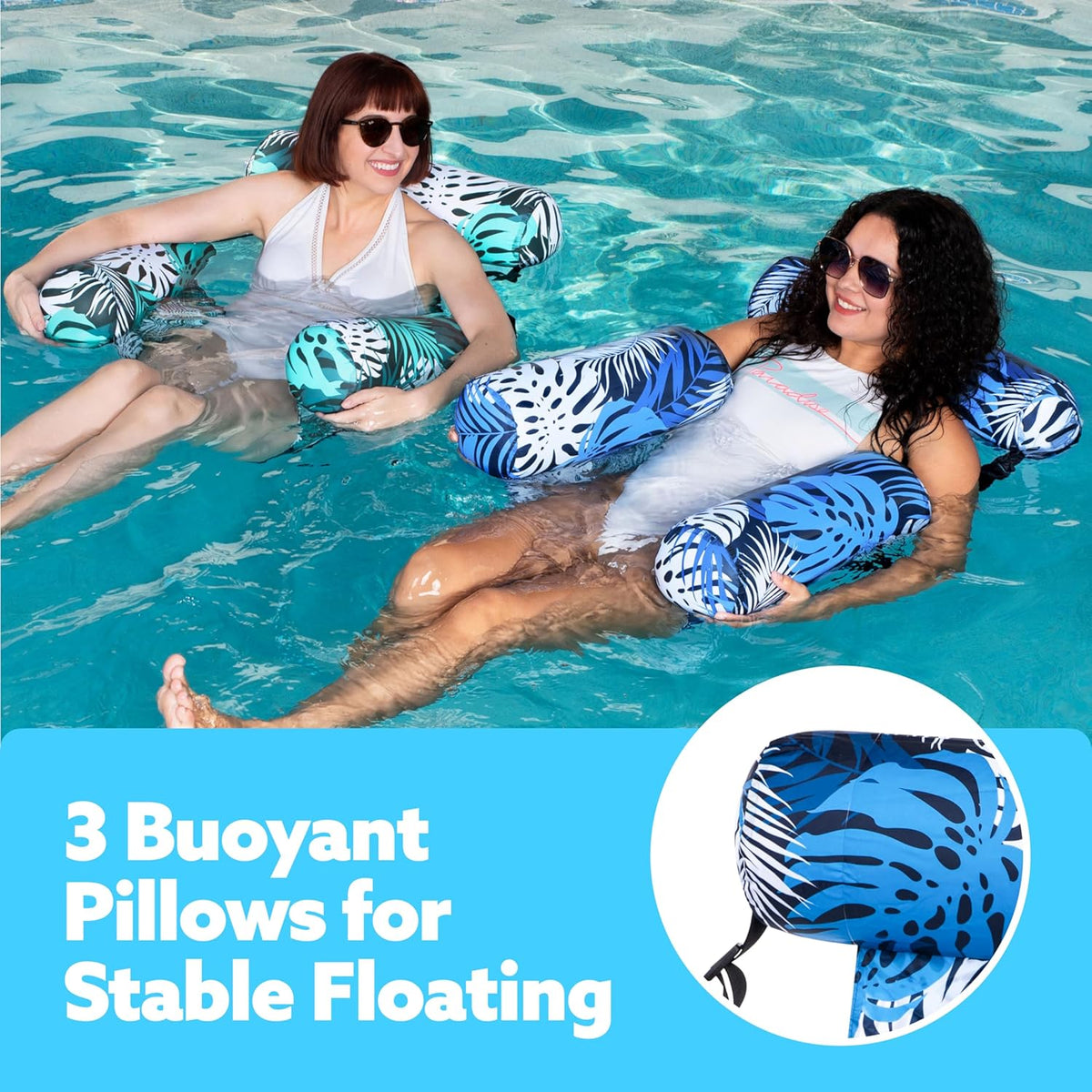 Pool Floats, Inflatable Pool Float Chair with Cooling Mesh Seat and Adjustable Backrest, Pool Lounger Set of 2