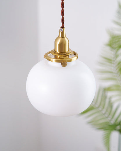 Glass Globe Hanging Lamp 5 in Diameter Vintage Brass Fixture Height Adjustable Wire Ceiling Suspension for Kitchen Dining Room Entryway Nook