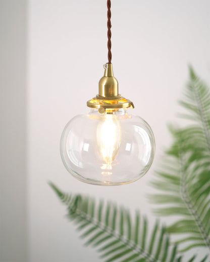 Glass Globe Hanging Lamp 5 in Diameter Vintage Brass Fixture Height Adjustable Wire Ceiling Suspension for Kitchen Dining Room Entryway Nook