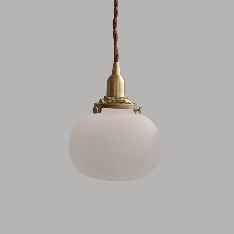 Glass Globe Hanging Lamp 5 in Diameter Vintage Brass Fixture Height Adjustable Wire Ceiling Suspension for Kitchen Dining Room Entryway Nook