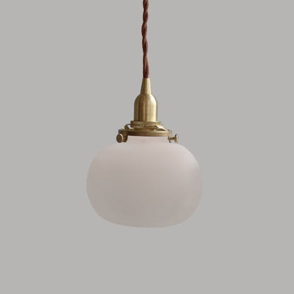 Glass Globe Hanging Lamp 5 in Diameter Vintage Brass Fixture Height Adjustable Wire Ceiling Suspension for Kitchen Dining Room Entryway Nook