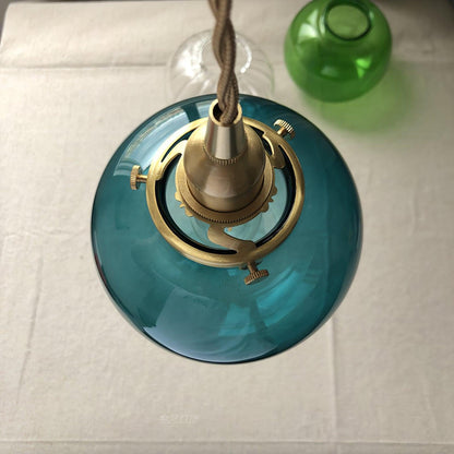 Glass Globe Hanging Lamp 5 in Diameter Vintage Brass Fixture Height Adjustable Wire Ceiling Suspension for Kitchen Dining Room Entryway Nook