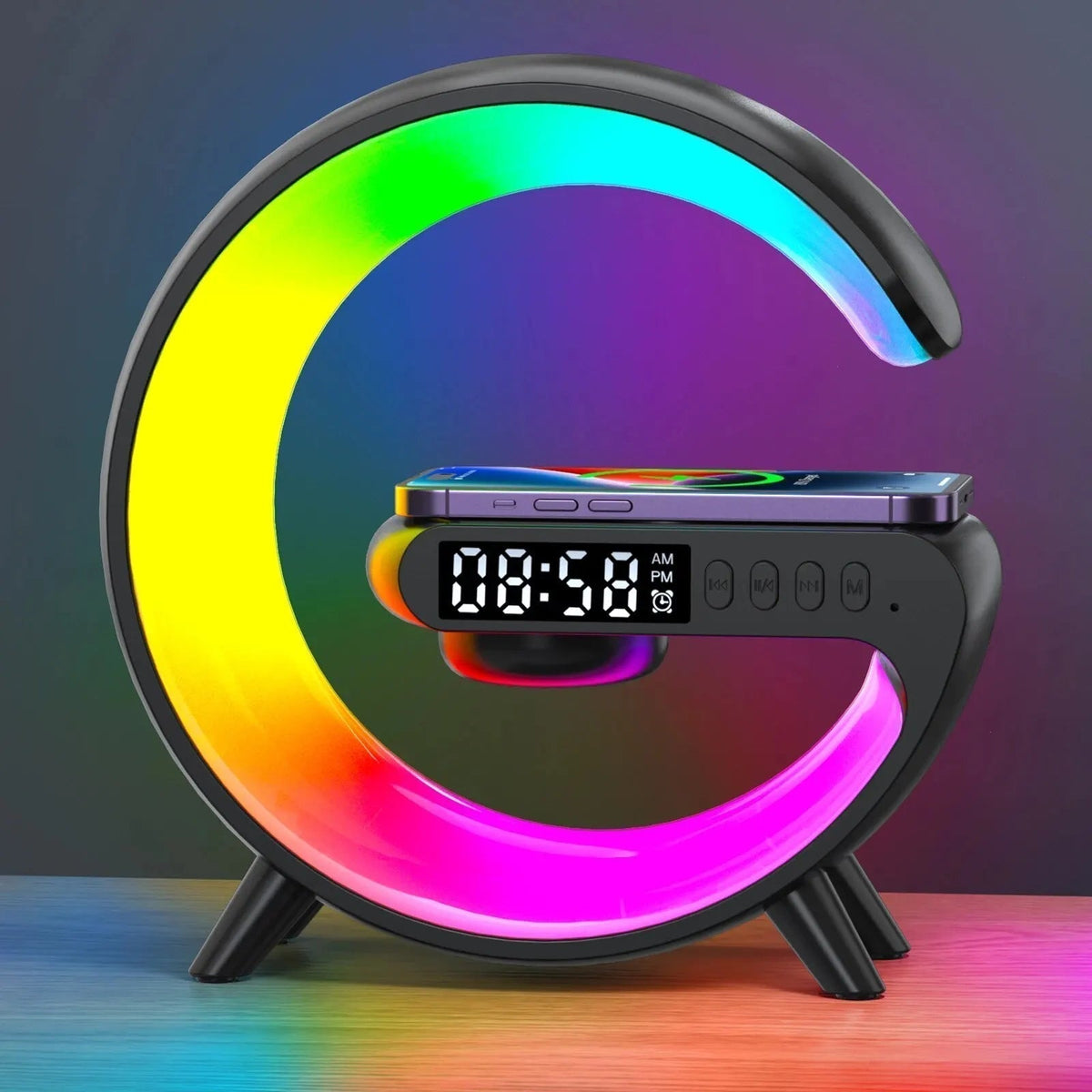 Smart Alarm Clock | 15W Wireless Charger & Bluetooth Speaker | Stylish Ambient Lamp for Relaxation