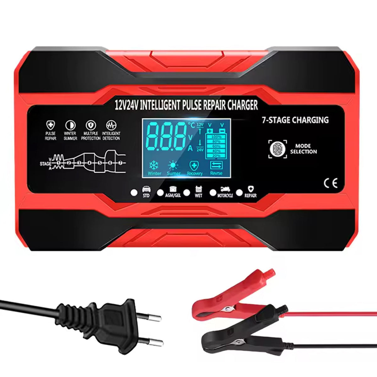 Smart Car Battery Charger | 12V Automatic Charger with LCD Display | Universal Compatibility for Effortless Battery Care