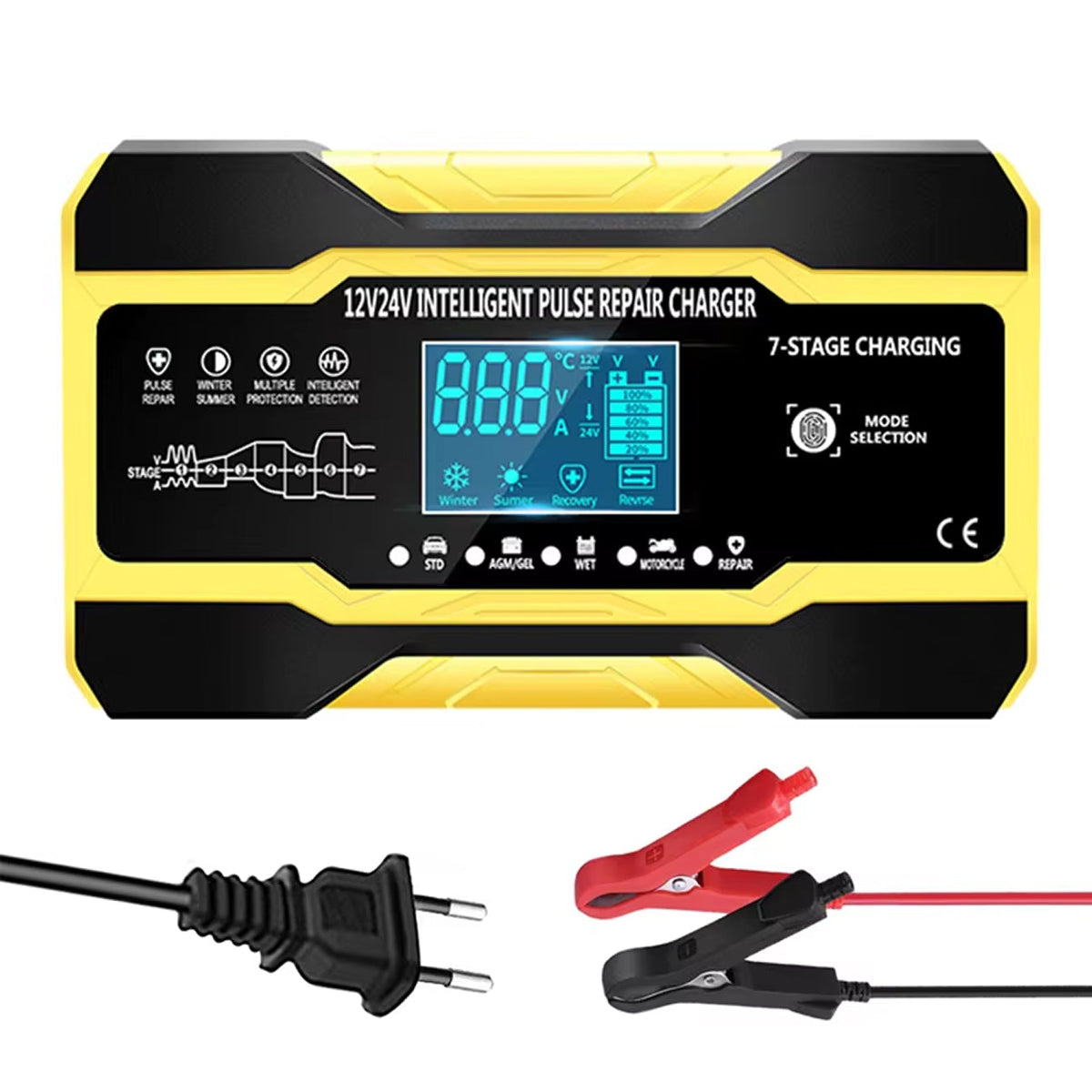 Smart Car Battery Charger | 12V Automatic Charger with LCD Display | Universal Compatibility for Effortless Battery Care
