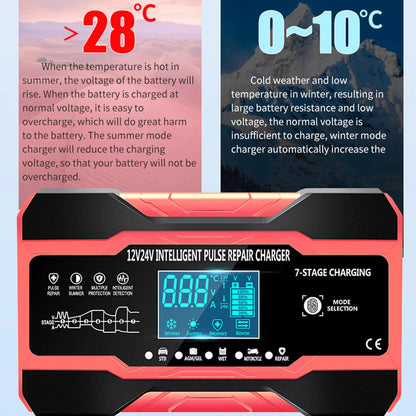 Smart Car Battery Charger | 12V Automatic Charger with LCD Display | Universal Compatibility for Effortless Battery Care
