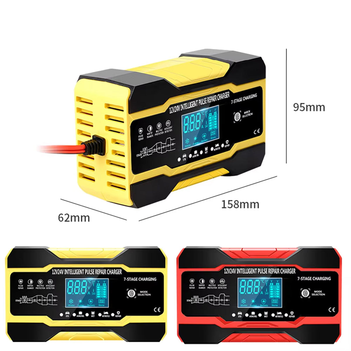 Smart Car Battery Charger | 12V Automatic Charger with LCD Display | Universal Compatibility for Effortless Battery Care