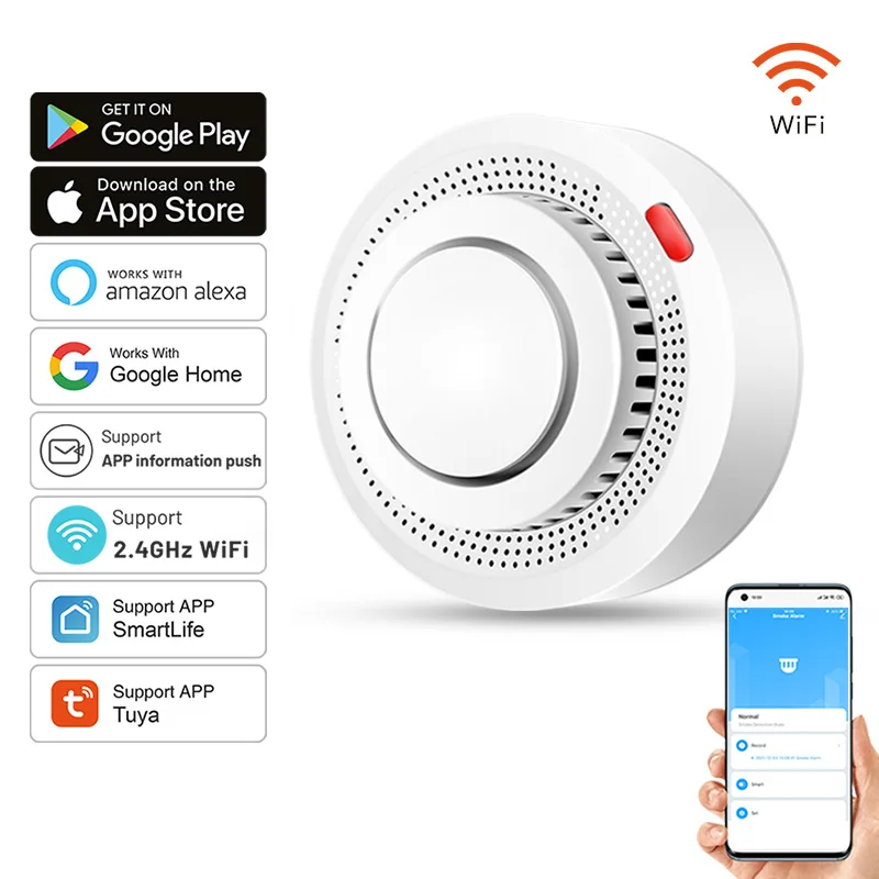 Battery Smoke Detector with Loud Alarm, Smart WiFi Smoke Alarm and Heat Detector, Fire Detector for Bedroom and Kitchen