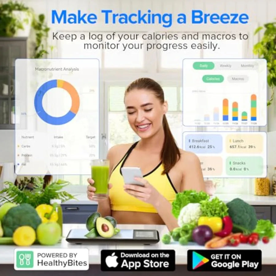 Food Scales Digital Kitchen Scale with Nutritional Calculator App for Weight Loss, Gram Scale for Macro Tracking