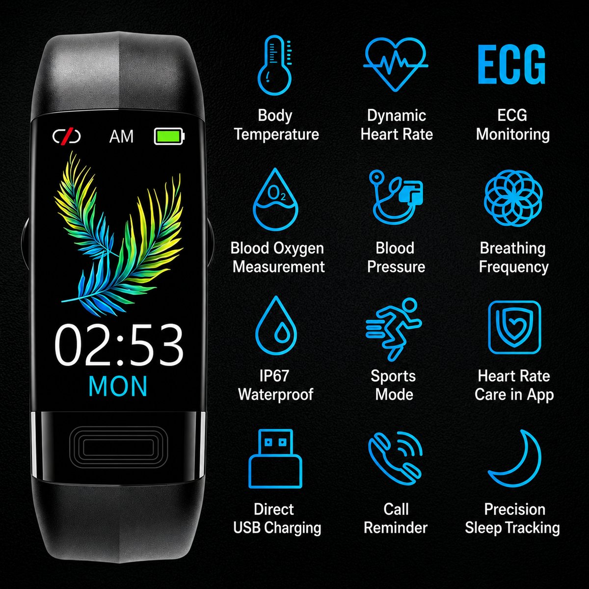 Montre connectée de suivi de santé avec ECG, tension artérielle et suivi du sommeil