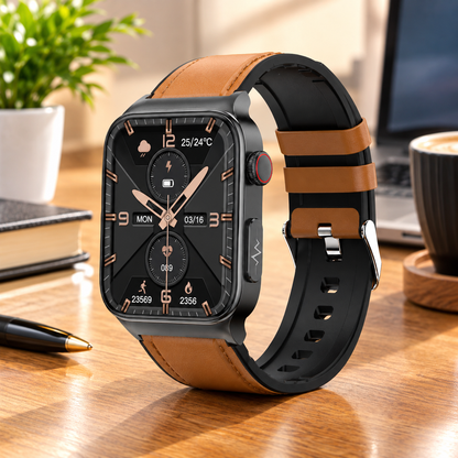 Montre connectée Ortekor avec suivi d'activité, analyse du sommeil et notifications intelligentes | Bracelet en cuir PVC