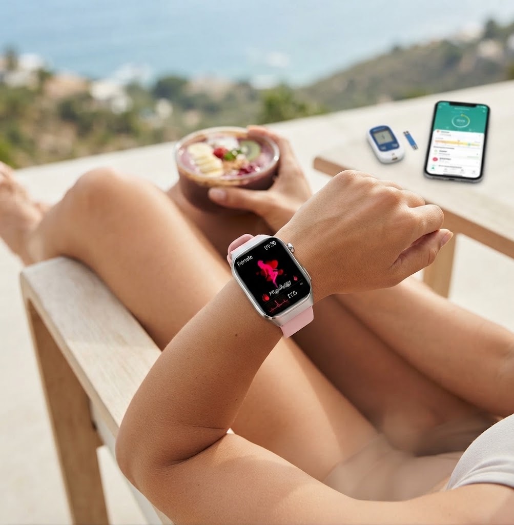 Health Monitor Smartwatch | Blood Sugar & ECG Tracking with AMOLED Display | 15-Day Battery Life