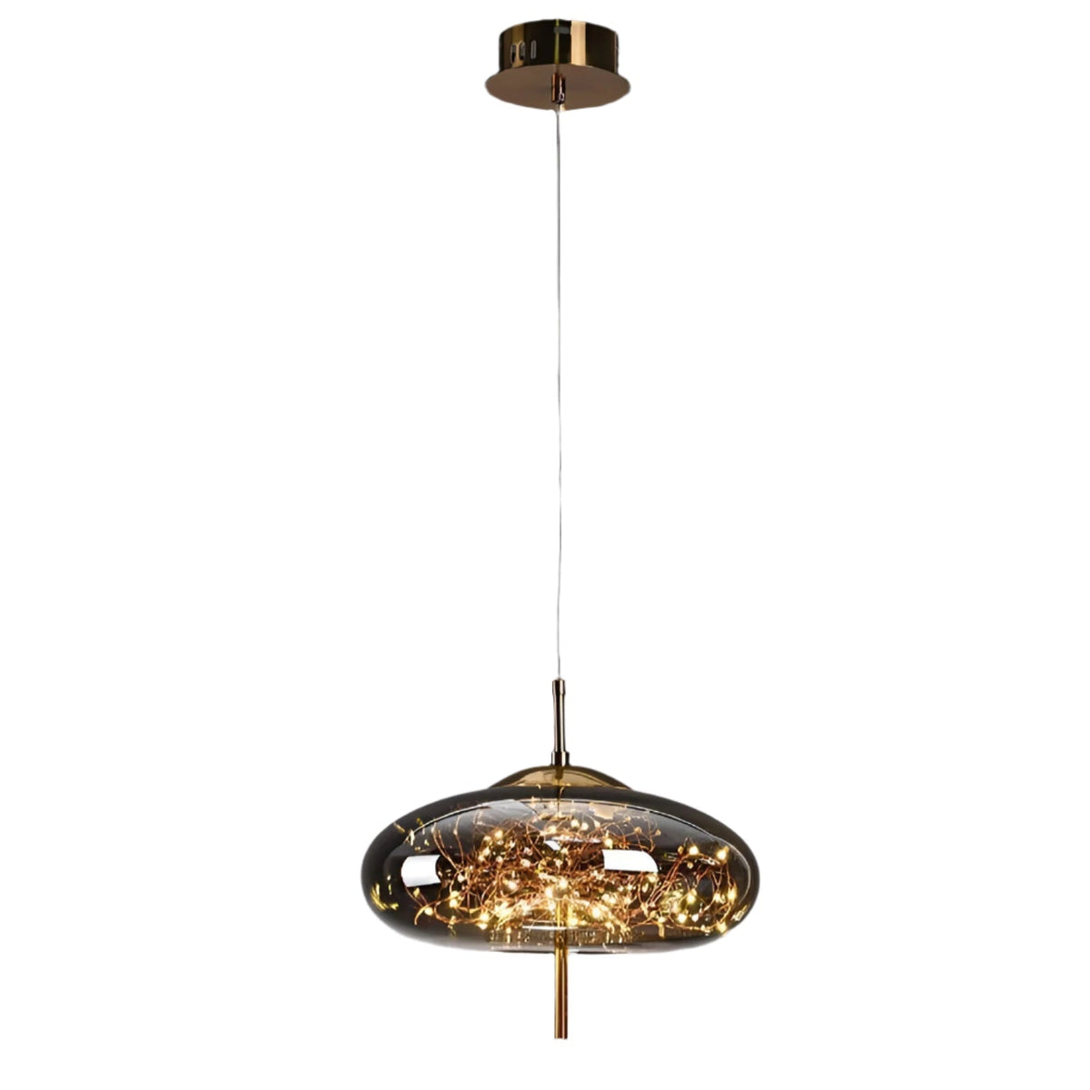 Glass Hanging Fixture with Adjustable Cord for Dining Table & Kitchen Island | Modern Suspended Light in Amber or Gray | Oval Sphere Capsule