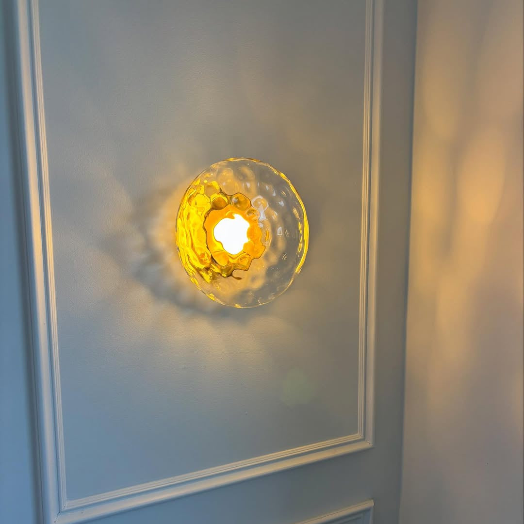 Modern Glass Sconce Light for Bedroom Hallway | Textured LED Wall Fixture Black or Gold Finish | Indoor Ambient Lighting