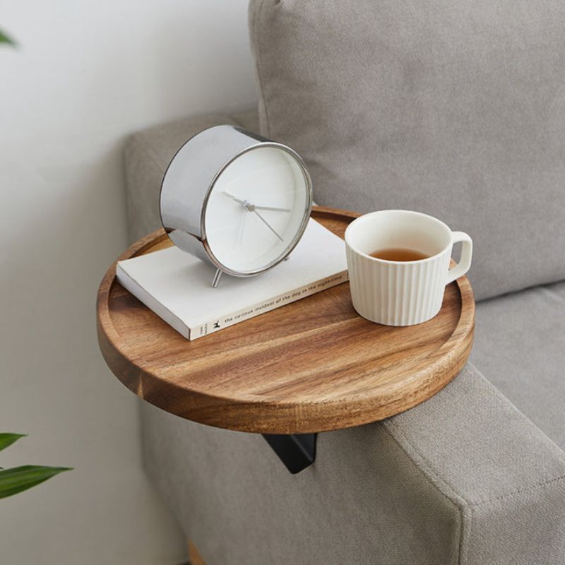 Stylish Clip-On Tray Table for Sofa with Solid Wood Design | Elegant Walnut Finish for Convenience