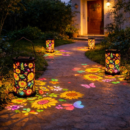 Solar Garden Lantern with Floral Pattern and Light Projection