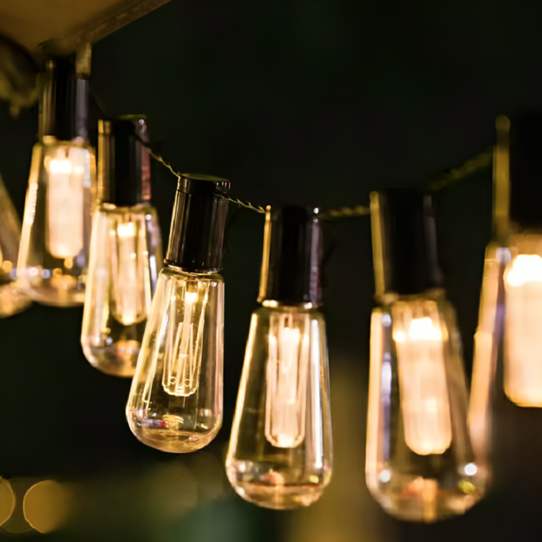 Solar-Powered Outdoor String Lights with Edison Bulbs for Camping, Patio & Garden – 33 ft Waterproof LED Decor