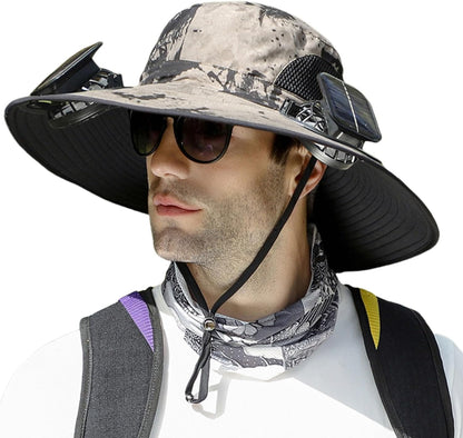 Sun Hat with Fan, Solar Powered Fan Hat, Wide Brim Hat with Cooling Fan for Outdoor Protection