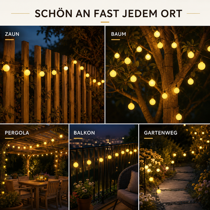 Solar String Lights Outdoor Waterproof 33ft LED Globe Fairy Lights for Patio Garden Camping Party Deck Yard Warm White Glow Wireless