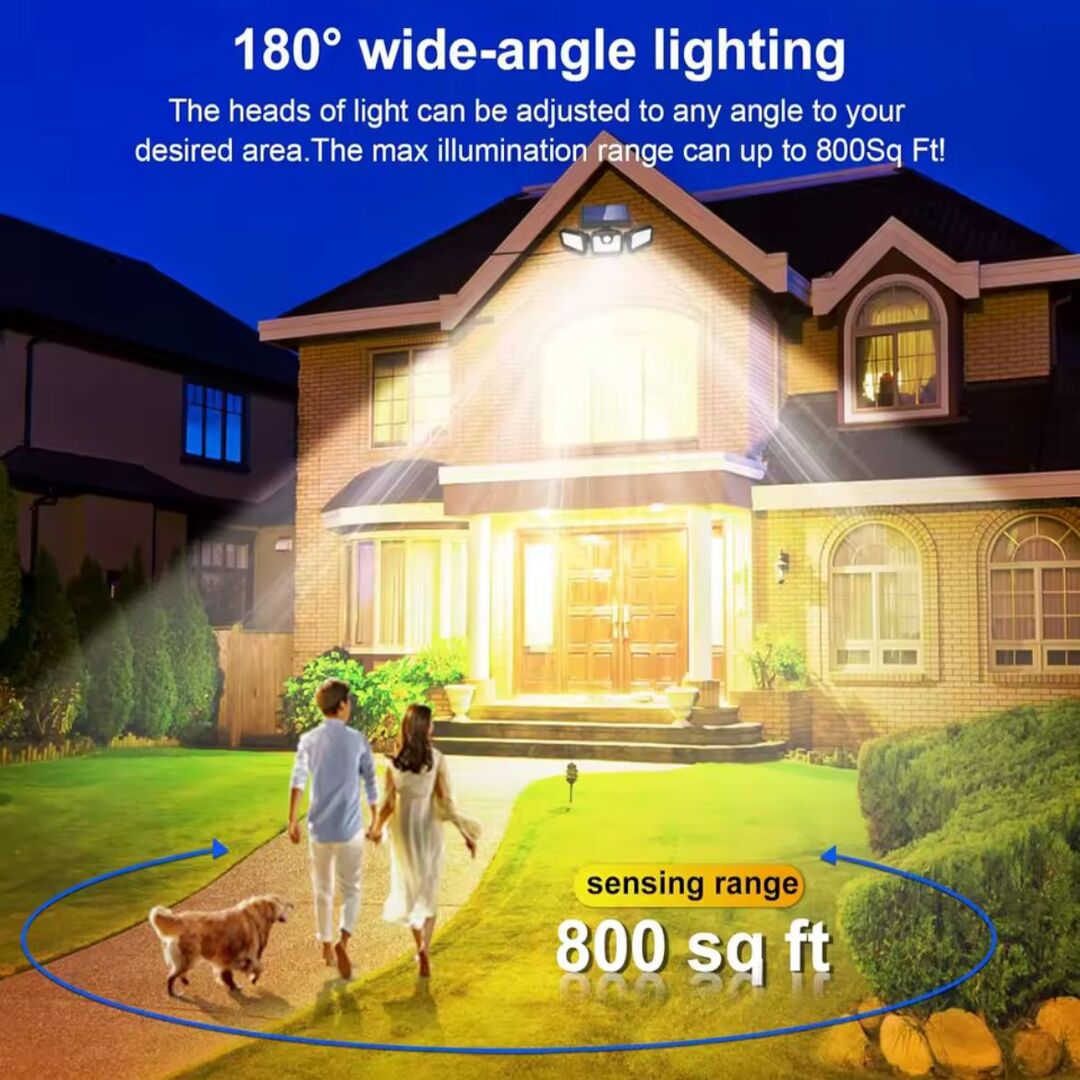 Solar Security Light | Triple-Head Outdoor Illumination with Motion Detection | Weather-Resistant Design for Enhanced Safety
