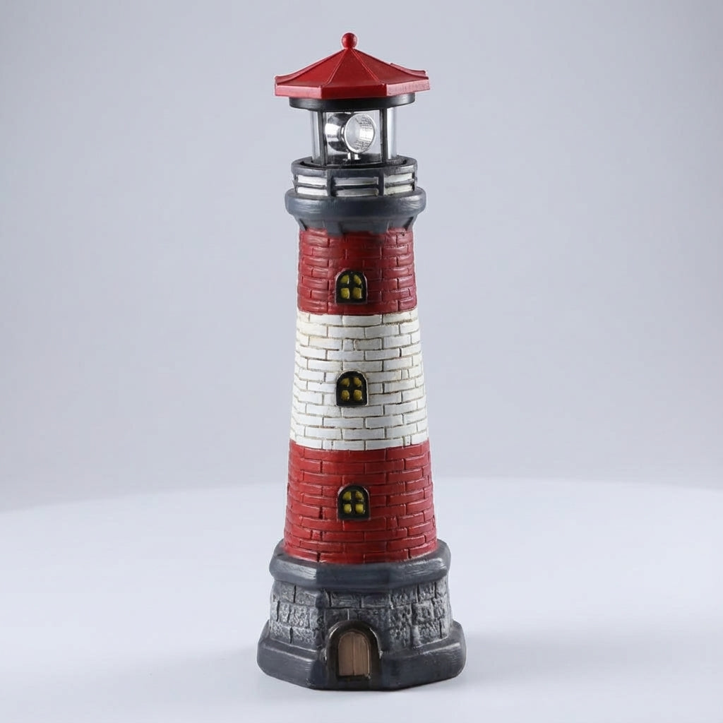 Solar Lighthouse Ornament LED Rotating Beacon Outdoor Pathway Marker Nautical Yard Decoration Wireless Garden Accent 14.6 in Coastal Landsca