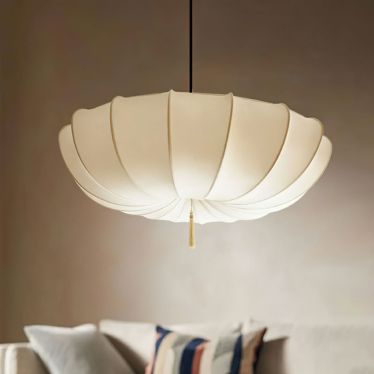 Fabric Ceiling Light Fixture White 16 in Diameter for Dining Room Kitchen Bedroom Adjustable Height Modern Hanging Lamp E26 Socket