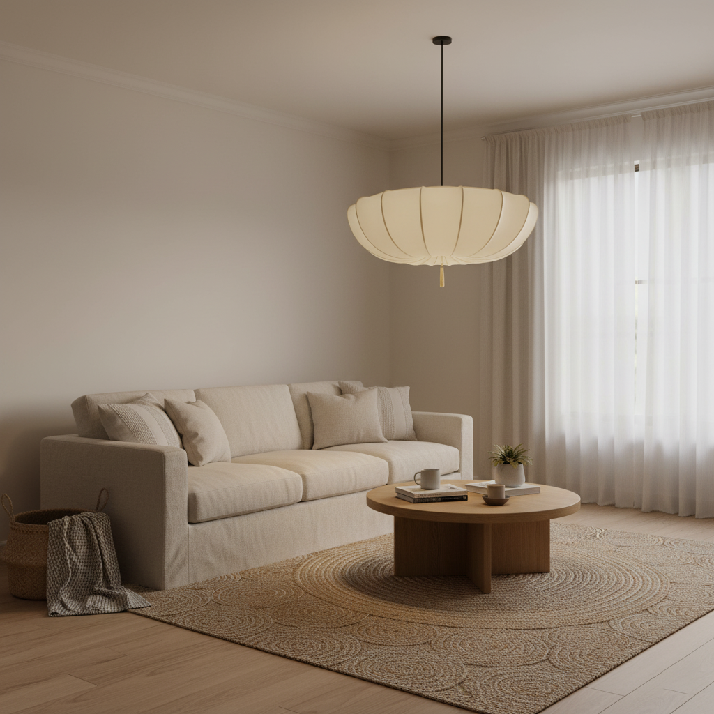 Fabric Ceiling Light Fixture White 16 in Diameter for Dining Room Kitchen Bedroom Adjustable Height Modern Hanging Lamp E26 Socket
