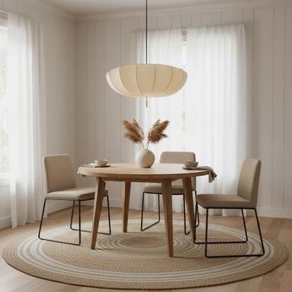Fabric Ceiling Light Fixture White 16 in Diameter for Dining Room Kitchen Bedroom Adjustable Height Modern Hanging Lamp E26 Socket
