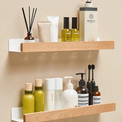 Effortless Wall-Mounted Wooden Shelf for Bathroom Storage