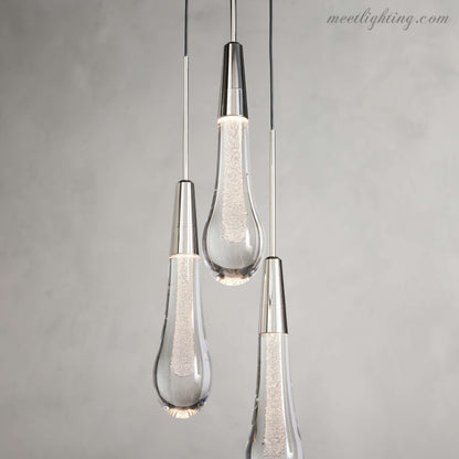 Seeded Glass Teardrop Pendant Light Dimmable LED for Kitchen Island Dining Room Entryway Adjustable Cord Vaulted Ceiling Compatible