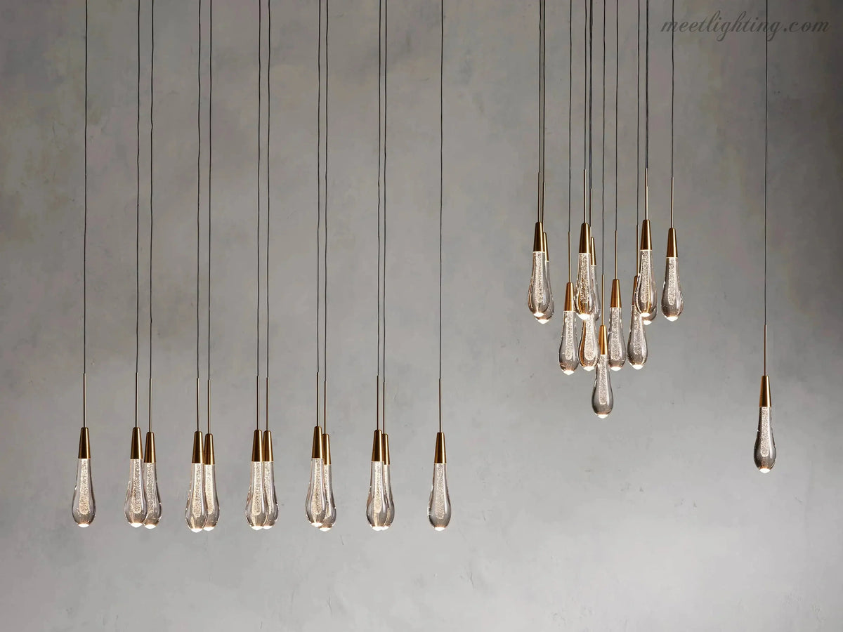 Seeded Glass Teardrop Pendant Light Dimmable LED for Kitchen Island Dining Room Entryway Adjustable Cord Vaulted Ceiling Compatible
