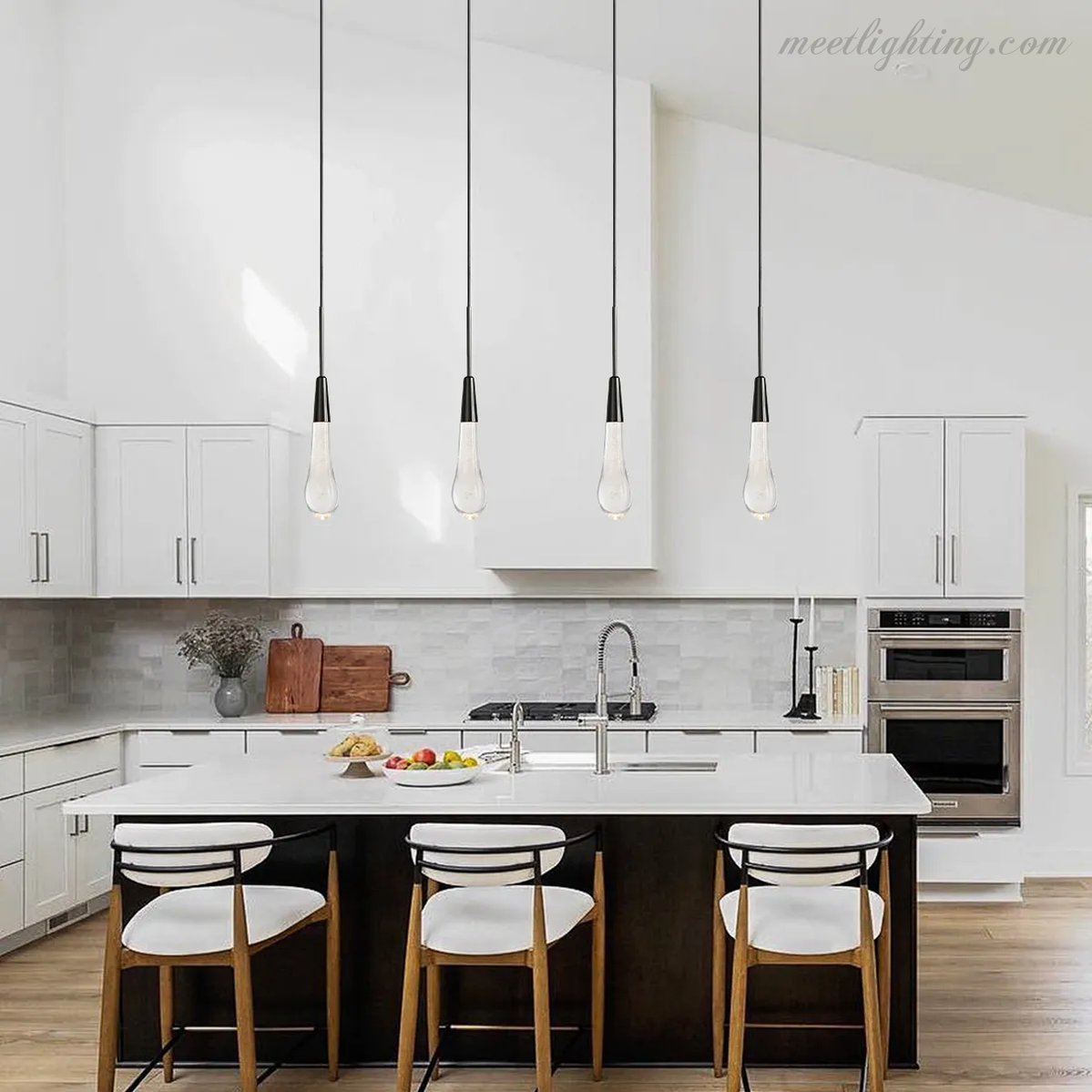 Seeded Glass Teardrop Pendant Light Dimmable LED for Kitchen Island Dining Room Entryway Adjustable Cord Vaulted Ceiling Compatible