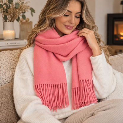 Soft Cashmere Scarf with Fringe – Elegant Wrap for Fall & Winter Cold Weather