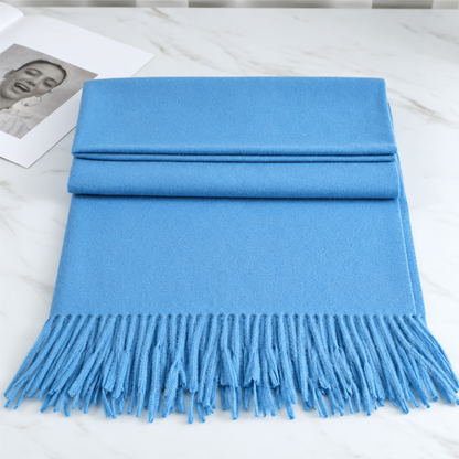 Soft Cashmere Scarf with Fringe – Elegant Wrap for Fall & Winter Cold Weather