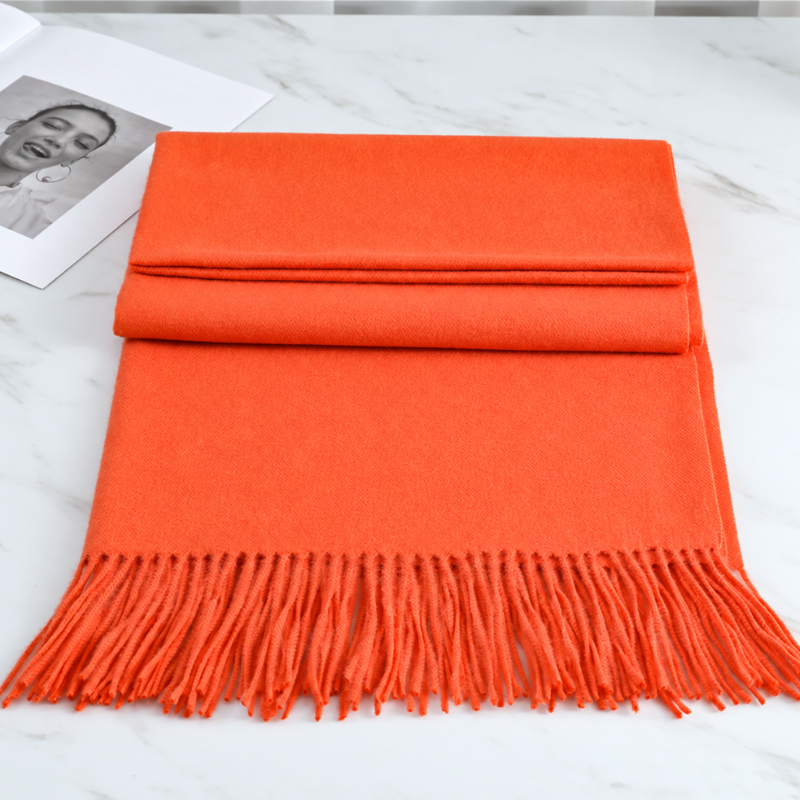 Soft Cashmere Scarf with Fringe – Elegant Wrap for Fall & Winter Cold Weather