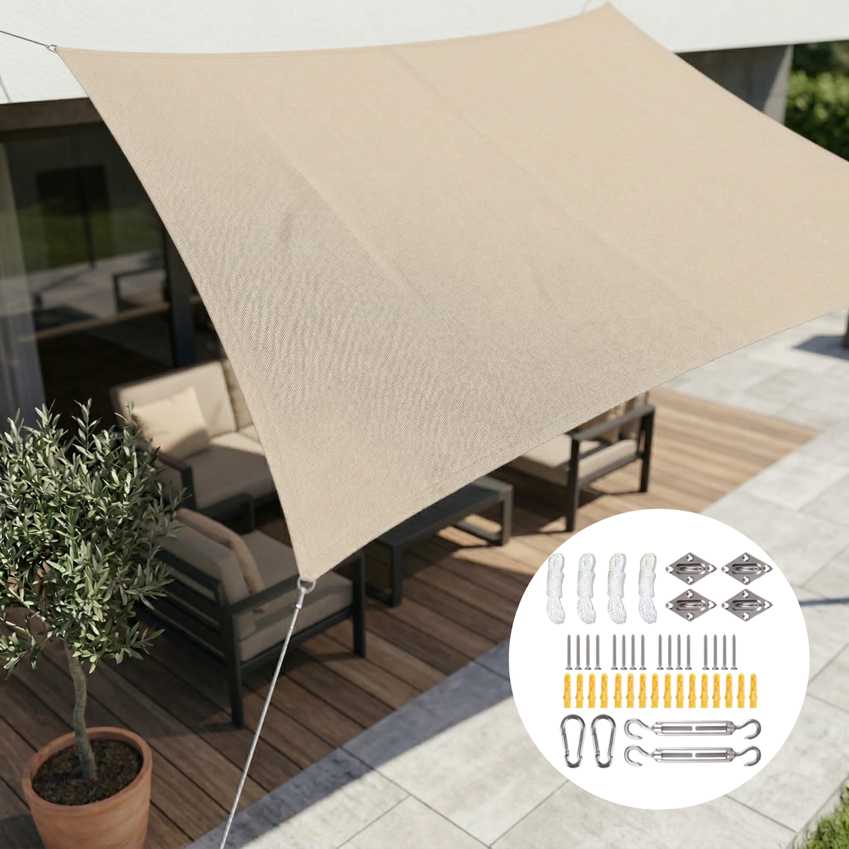 Waterproof Rectangular Shade Sail UV Protection Outdoor Canopy for Patio Deck Pool Garden Balcony Sun Shelter Heavy-Duty Polyester