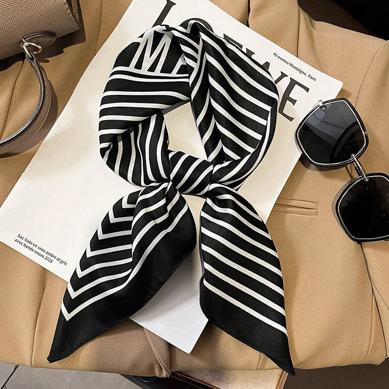 Silk Scarves Square 70 cm, Womens Scarf Plaid Silk Neck Scarf for Summer, Lightweight Hair Scarf Tie for Casual Outings