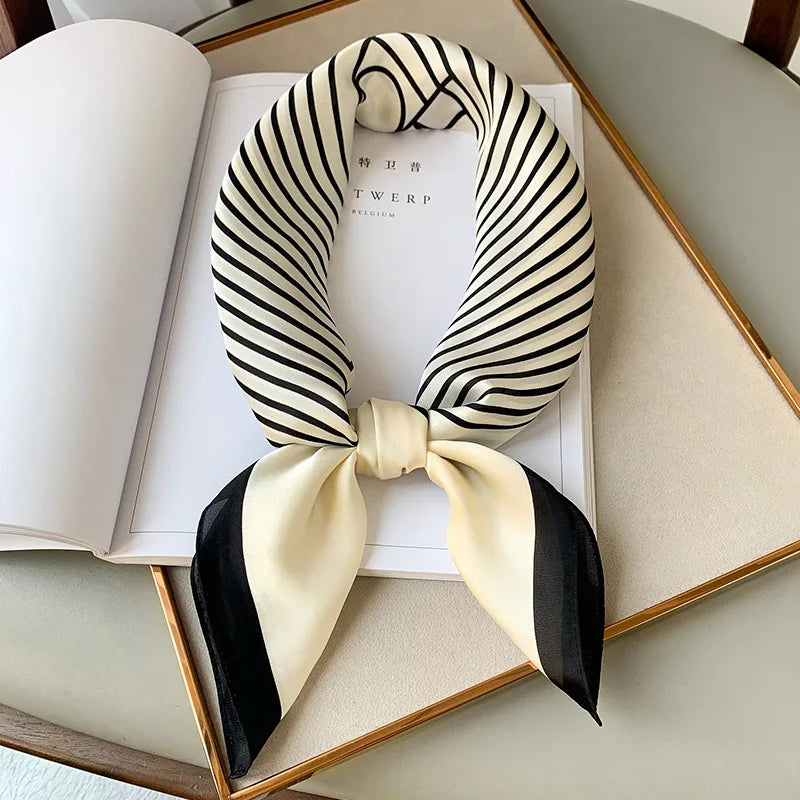 Silk Scarves Square 70 cm, Womens Scarf Plaid Silk Neck Scarf for Summer, Lightweight Hair Scarf Tie for Casual Outings