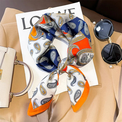 Silk Scarves Square 70 cm, Womens Scarf Plaid Silk Neck Scarf for Summer, Lightweight Hair Scarf Tie for Casual Outings
