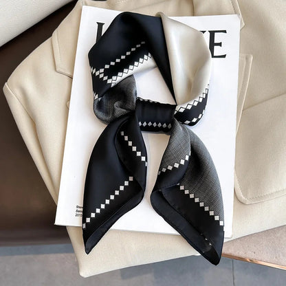 Silk Scarves Square 70 cm, Womens Scarf Plaid Silk Neck Scarf for Summer, Lightweight Hair Scarf Tie for Casual Outings