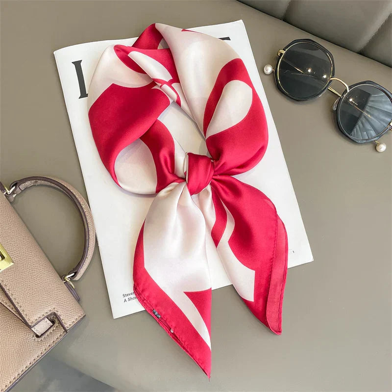 Silk Scarves Square 70 cm, Womens Scarf Plaid Silk Neck Scarf for Summer, Lightweight Hair Scarf Tie for Casual Outings