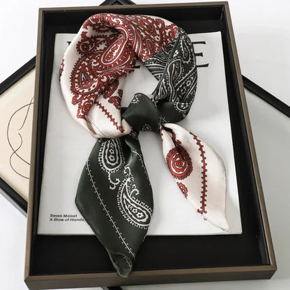 Silk Scarves Square 70 cm, Womens Scarf Plaid Silk Neck Scarf for Summer, Lightweight Hair Scarf Tie for Casual Outings