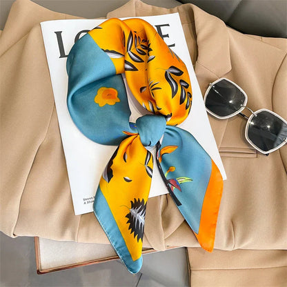 Silk Scarves Square 70 cm, Womens Scarf Plaid Silk Neck Scarf for Summer, Lightweight Hair Scarf Tie for Casual Outings