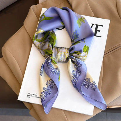 Silk Scarves Square 70 cm, Womens Scarf Plaid Silk Neck Scarf for Summer, Lightweight Hair Scarf Tie for Casual Outings